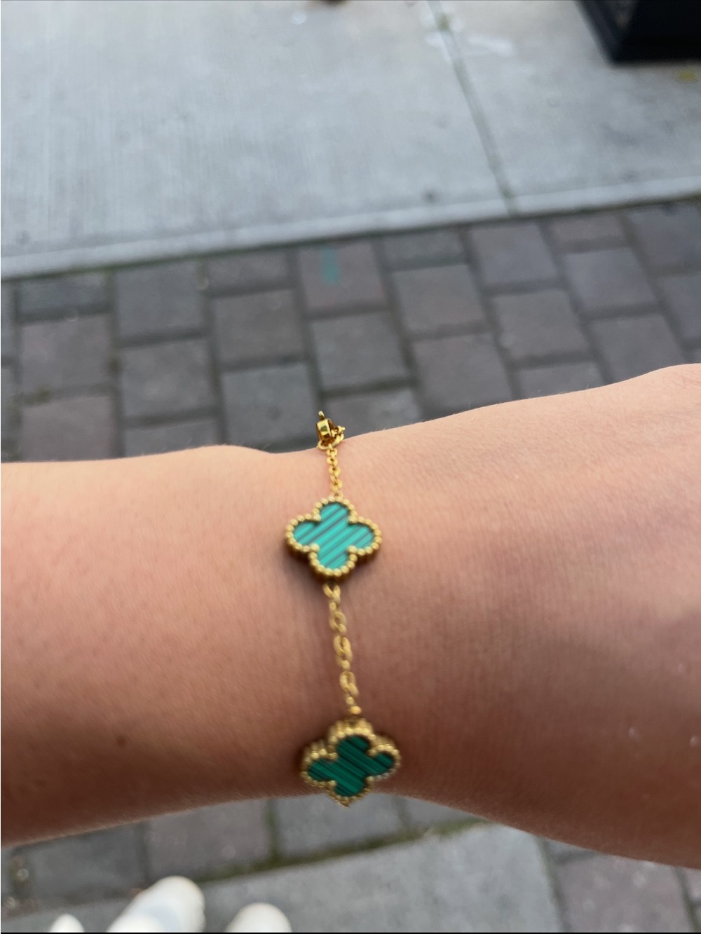 Gold Chain Bracelet with Green Clovers - Women Jewelry